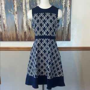 Lands' End Navy and White Stretchy Sleeveless Dress